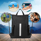 BeeGreen Mix-Black-Drawstring-Backpack-Bag, Large String Sack with Shoe Compartment and Two Side Mesh Pockets Lightweight Sturdy For Gym