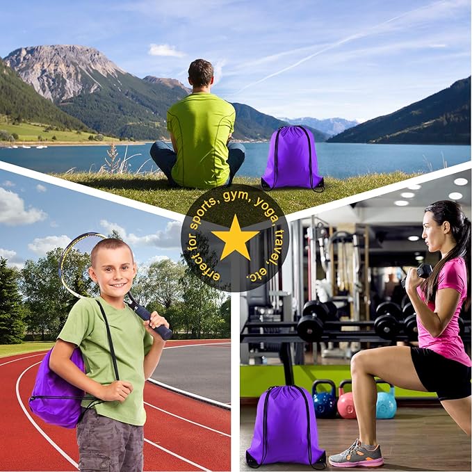 KUUQA 20Pcs Drawstring Backpack Bag Bulk Purple Drawstring Bags String Backpack Sport Gym Sack Bags Foldable Storage Bag for Women Men Shopping Gym Travel Sports