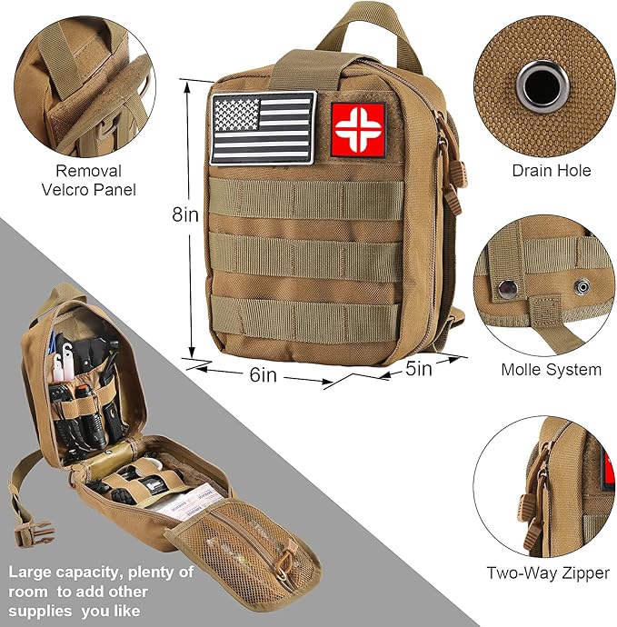 LUXMOM Emergency Survival Kit and First Aid Kit, 142Pcs Professional Survival Gear and Supplies Equipment with Molle Pouch, Gift for Christmas Men Dad Husband Camping Hiking Hunting Outdoor Adventure