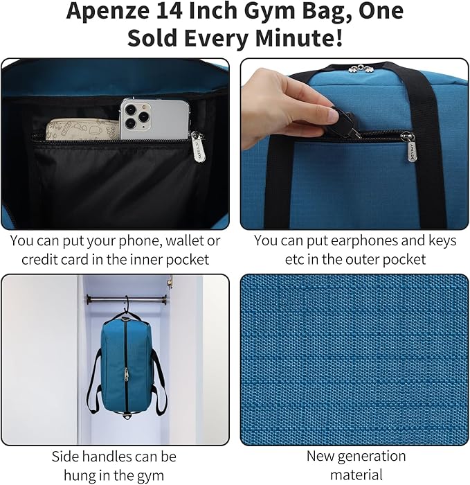 Apenze Small Gym Bag 14 inch lightweight Carry On Mini Duffel Bag for Travel Sport - Blue