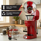 MUELLER HOME 12-Cup Red Coffee Maker - Perfect for Home or Office, Borosilicate Carafe, Auto-Off, Reusable Filter, Anti-Drip, Keep-Warm Function, Clear Water Level Window, Red Kitchen Accessories