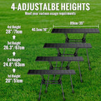 GARLLEN Folding Camping Table 176LBS Capacity, 4 Adjustable Height Roll-up Camping Table with Carrying Bag, Portable Aluminum Picnic Table for BBQ, Cooking, Outdoor, Tabletop 35" L x 16" W