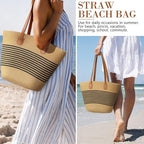 Beach Bags for Women, Summer Straw Beach Bag Straw Purse Shoulder Handbags Large Beach Tote for Summer Vacation