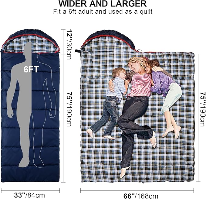 REDCAMP Cotton Flannel Sleeping Bag for Camping Backpacking, Adults Cold Weather Envelope Sleeping Bags with 2/3/4/6lbs Filling