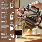 YMMIND 34 Ounce French Press Coffee Maker Copper Stainless Steel Coffee Press, with 4-Level Filter System, Heat Resistant Thickness Borosilicate Glass, BPA-Free Brewed Coffee Pot for Camping Gifts