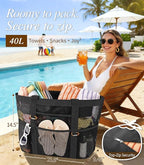 2026 Stylish & Spacious XX-Large Beach Bag for Women – Mesh × Canvas Tote with Top Zipper, 11 Tall Pockets | 40L+ Spacious, 11 Tall Pockets, Zipper Pouch, Secure Zip-Top, Sand-Resistant Base