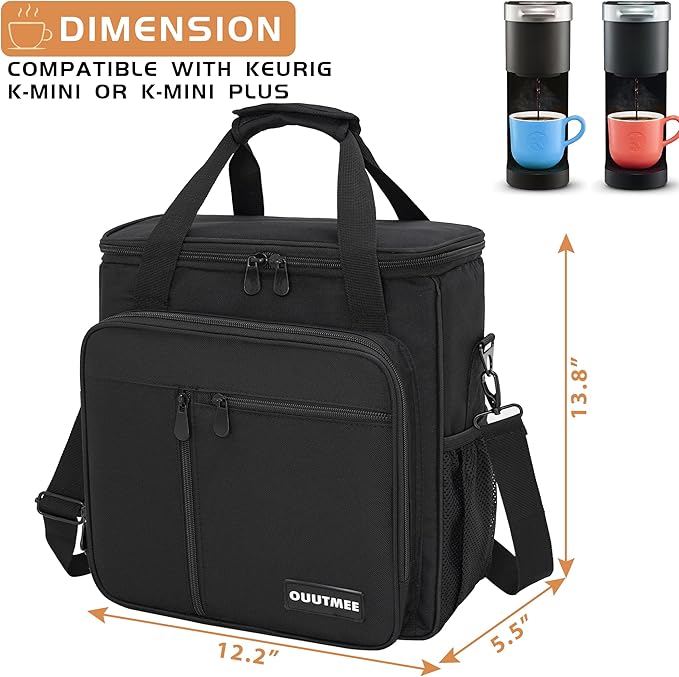 Coffee Maker Carrying Bag Compatible with Keurig K-Mini or K-Mini Plus, Single Serve Coffee Brewer Portable Storage Bag with Extra Pockets, Storage Tote Case With Shoulder Strap