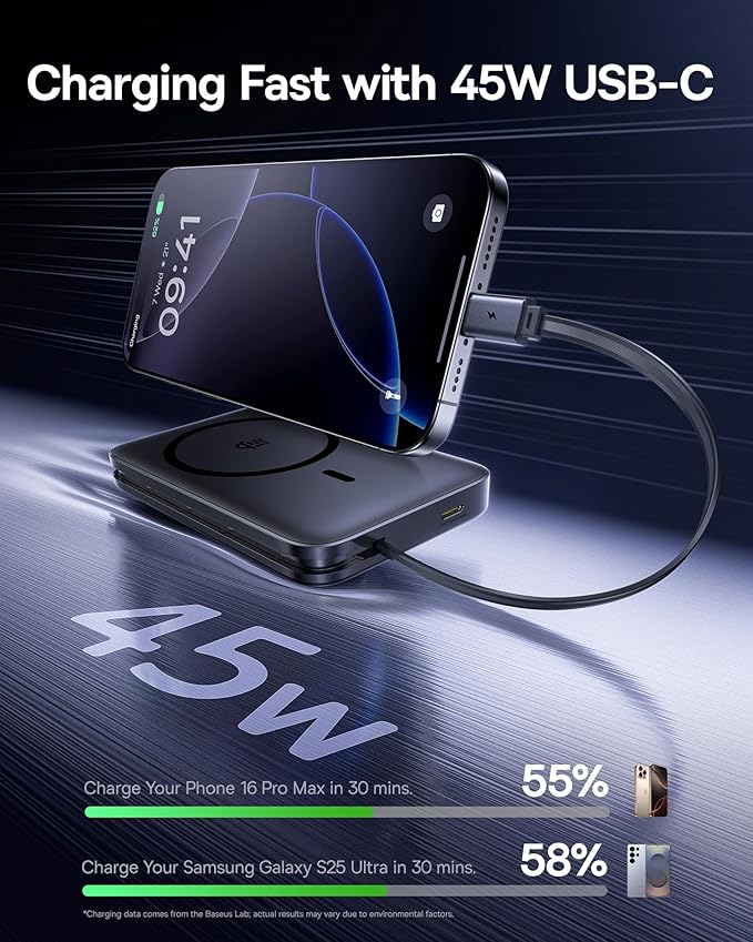 Baseus Picogo Qi2.2 25W Magsafe Portable Charger Power Bank 10000mAh 45W PICOGO 67W USB C Charger, Smallest 3 Port Fast Charging Block with Foldable Plug
