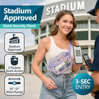 Veckle Clear Fanny Pack Stadium Approved - Plus Size 35-51 Inch Adjustable Strap Transparent Belt Bag for Women Men Fits 7.5" Smartphone, Crossbody Clear Bag for Stadium Events Sports Concerts, Purple