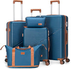 Cosbarn 5 Piece Luggage Sets with Spinner Wheels, Hardshell ABS Suitcase Set with Tsa Lock, Lightweight Hardside Waterproof Travel Suitcases for Men Women, Navy (20"/24"/28")