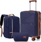 Carry On Luggage Set 22x14x9 Airline Approved Luggage Sets 3 Piece,Suitcases with Wheels,ABS Hard Case Luggage with TSA Lock Spinner Wheels(20 Inch,BP/TB)