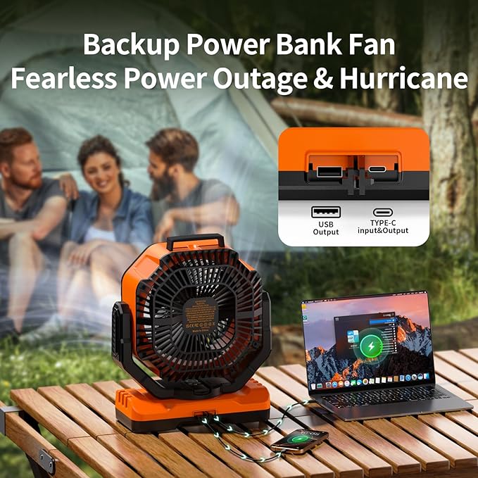 Socool 40000mAh Camping Fan Rechargeable, Battery Operated Portable Outdoor Fan Remote, 136Hrs & 4-Speed Cordless Oscillating, Table Fan with Light & Timer for Tent RV Jobsite Hurricane Power Outage