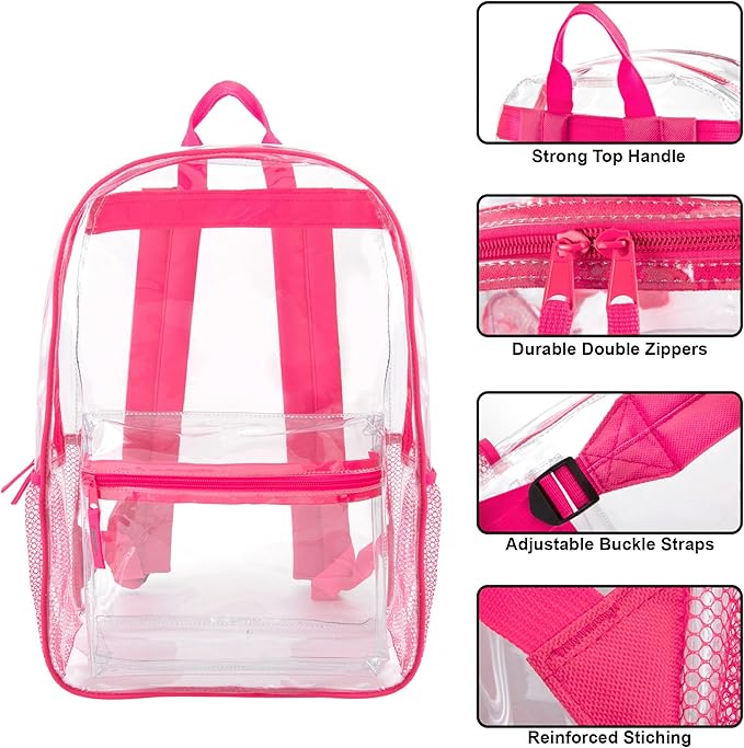 Trail maker Clear Backpack Heavy Duty with Padded Straps, Side Pockets for Kids, Boys, Girls, School, Stadium Approved Events
