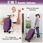 smilesun Scooter Luggage For Kids & Adults， Hardside Ride On Suitcase For Kids Ages 4-15 Multifunctional Lightweight Foldable Carry On Luggage With Wheels Ride On For Children Teenagers（Purple）