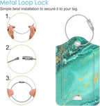 Fintie Luggage Tags, Privacy Cover ID Label with Stainless Steel Loop and Address Card for Travel Bag Suitcase, Aqua Wave (2 Piece)