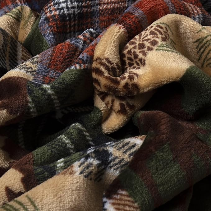 CARSTENS, INC. Travel Blanket, Premium Compact 2-in-1 Airplane Blanket/Pillow, Tree Plaid Rustic