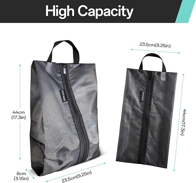 Travel Shoe Bags, Water Resistant TPU Mesh with Zipper, Travel Essentials for Men & Women (Black, 1 Set)