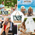 Trifabricy Beach Bag for Women, Large Beach Tote Bags with Zipper, Woven Straw Tote Waterproof, Swim Gym Shopping Travel Bag