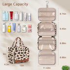 Wedama Toiletry Bag for Women, Hanging Travel Toiletry Bag with Jewelry Organizer Compartment Large Makeup Bag, PVC Waterproof Cosmetic Travel Bag Trips Camping Bathroom, Leopard Print