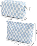 SOIDRAM 2 Pieces Makeup Bag Large Checkered Cosmetic Bag Capacity Canvas Mix Travel Toiletry Bag Organizer Cute Makeup Brushes Aesthetic Accessories Storage Bag for Women, Checkered Mix Blue