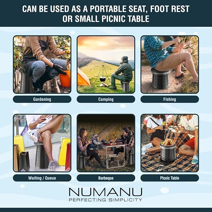 NUMANU 2026 Upgraded XXL Collapsible Stool with Cushion & Bag, 1000lbs Max Weight, 19.7" Heavy Duty Portable Retractable Telescoping Folding Seat Chair or Travel Footrest