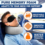 Travel Neck Pillow – 4-in-1 Set | Adjustable Memory Foam Airline Pillows for Sleeping on Long Flights, Earplugs, Eye Mask, & Cover | Cotton Cover, Hook-and-Loop Closure – Car and Train Use, G-Shaped