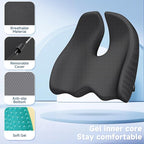 Benazcap Large Cooling Gel Seat Cushion for Office Chair Ergonomic Cushions-Gel & Memory Foam Coccyx Butt Pillow for Sciatica & Back Pain Relief for Long Sitting for Gaming Chair and Car Seat-Black