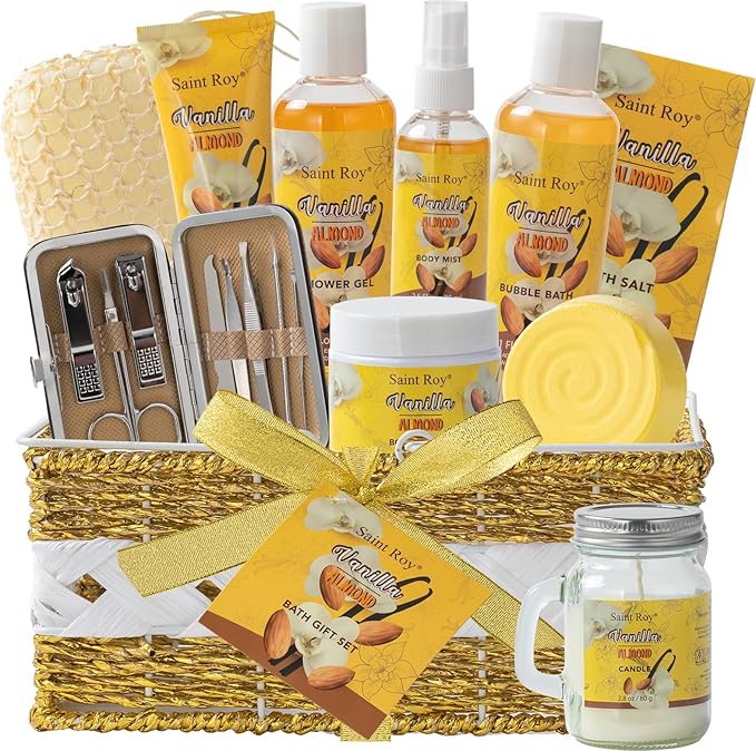 Mothers Day Gifts for Women, Bath & Body Gift Set, 20pcs Vanilla Honey Almond Scents Bath Gift Baskets Home Spa Gift, Bath Spa Kit For Women and Men, Spa Bath Gift Basket, Bath Kit Set, Spa Gifts