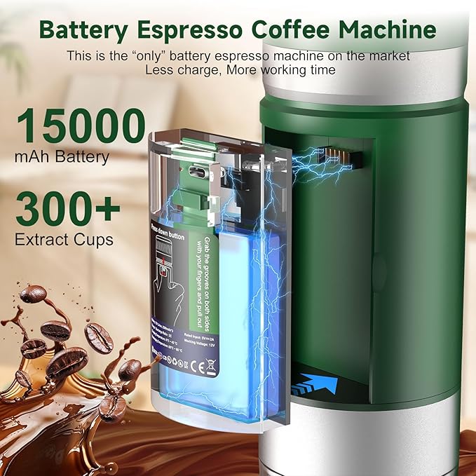 Portable Espresso Machine with Removeable Battery, 20 bar Mini Travel Coffee maker, Expresso Maker with USB-C,3-in-1 Car Coffee Maker Self-Heating, Ground Coffee & Capsule(Ns&DG)