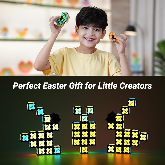 TOSY Magnet Fidget Spinner Glow - 16 Blocks, 3in1 Toy: Transformable Fidget Spinner, Infinity/Puzzle Cube, Easter Basket Stuffers Gift for Kids/Adults, Glowing STEM Sensory Stress Relief