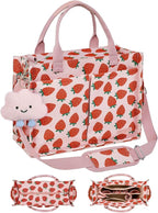 BESBESME Canvas Tote Bag for Women with Zipper & Compartments– Large Work & College Laptop Tote Crossbody Shoulder Bag