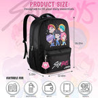 AI ACCESSORY INNOVATIONS K-Pop Demon Hunters Chibi Saja Boys 16” Backpack for Girls, Featuring Jinu, Abby, Mystery, Romance, & Baby, Saja Rubber Molded Bag Charm, Saja Boys