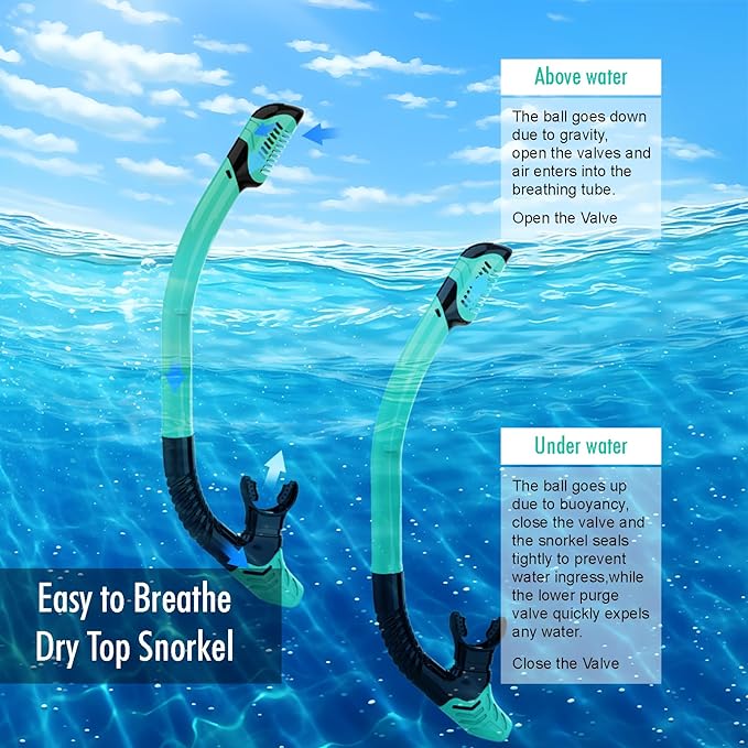 Snorkeling Gear for Adults, JRing Snorkel Mask Set with 180 Degree Tempered Glass Anti Fog Goggles Scuba Dry Top Snorkel for Swimming, Scuba Diving Mask for Men Women