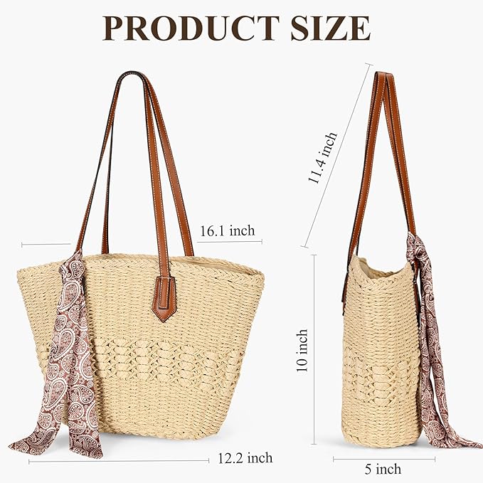 Trifabricy Beach Bags for Women, Summer Straw Bag, Woven Straw Beach Tote Bag Shoulder Handbags