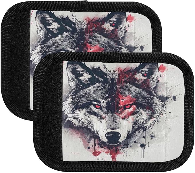 Qilmy Red Eyed Wolf Luggage Handle Wrap 2Pack Luggage Identifiers Tag Comfort Handle Grips Cover for Stroller Suitcase Bag Airplane Travel Accessories1532