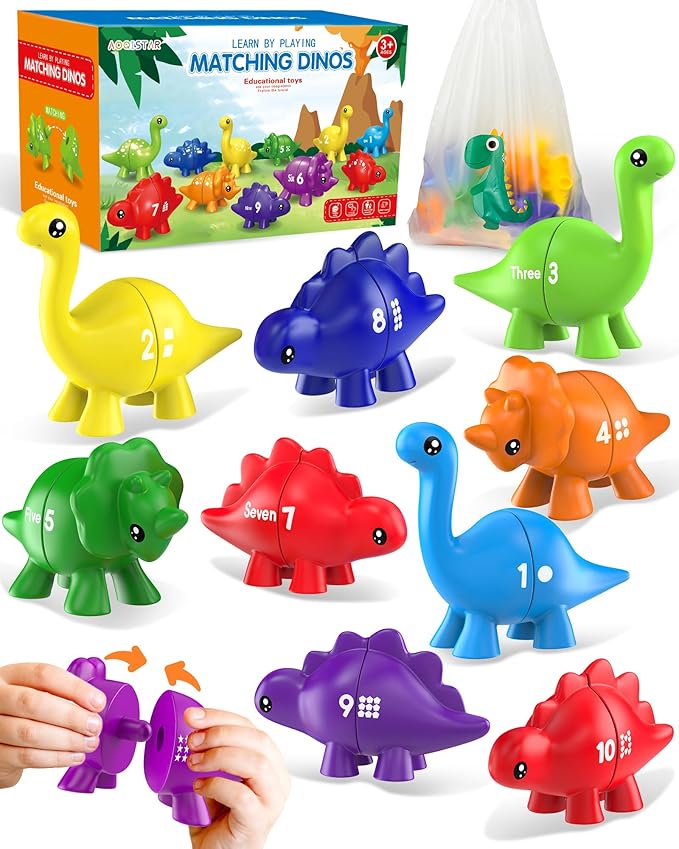 Number Dinosaur Toys for Kids 3-5, Montessori Educational Toys for 3 4 5 Year Old Boy Girl Gifts, Toddler Dino Travel Toy Preschool Learning Activities, Double Sided Dinosaurs Numbers Matching Game