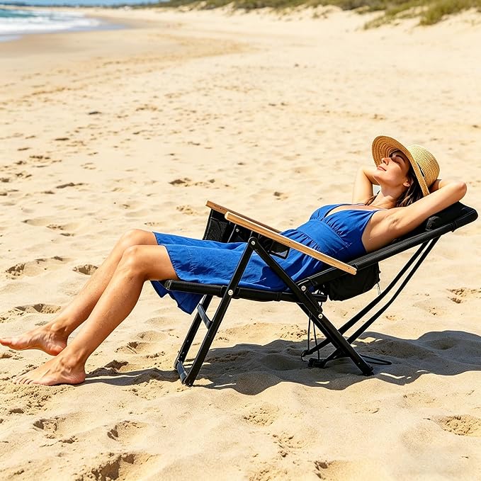 2 Pack Lightweight Portable Recliners Chair for Adults, Outdoor Lay Flat Folding Beach Chairs with 5 Positions, Backpack Beach Chair with, Zipper Pouch, Cup Holder, No Towel Bar, Black