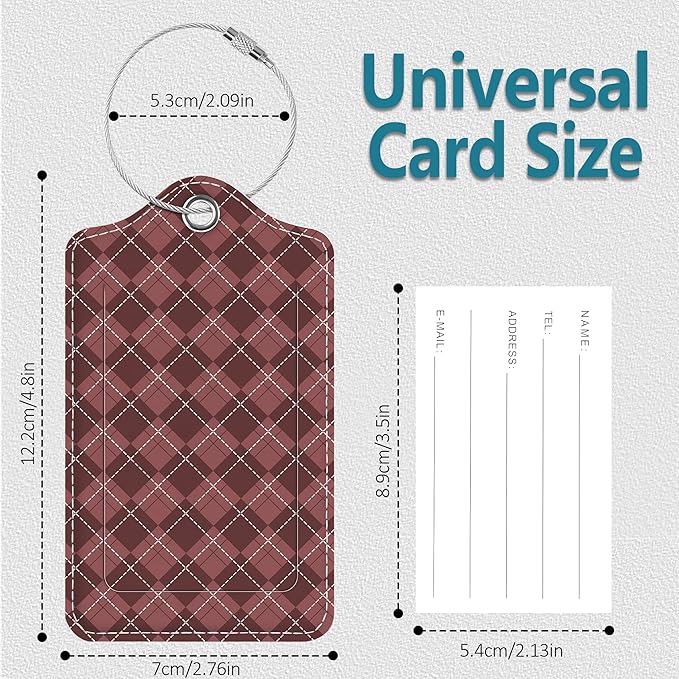 Luggage Tags for Suitcases, 2 Pack Cute PU Leather Luggage Tag TSA Approved with Stainless Steel Loop and Address Card Baggage Tag for Travel&Cruise Ships&Shipping Check Pattern, by Chelmon