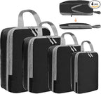 4 Set Compression Packing Cubes for Suitcase - Space-Saving Luggage Organizer Bags, Lightweight Travel Essentials for Efficient Packing (Black)