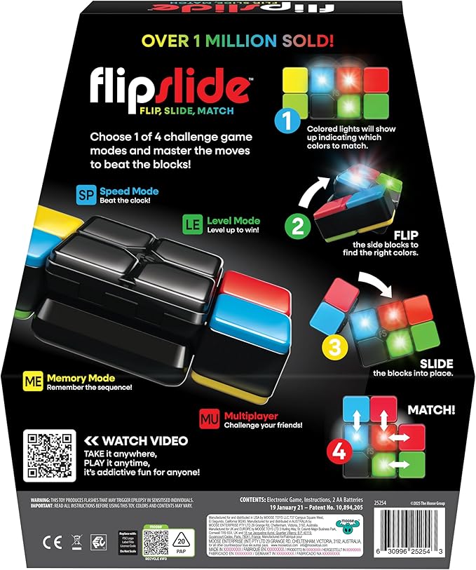 Moose Games Flipslide, Fast-Paced Handheld Puzzle Toy, Gifts for Boys and Girls Ages 8-13, Travel Games, Toys for Teens