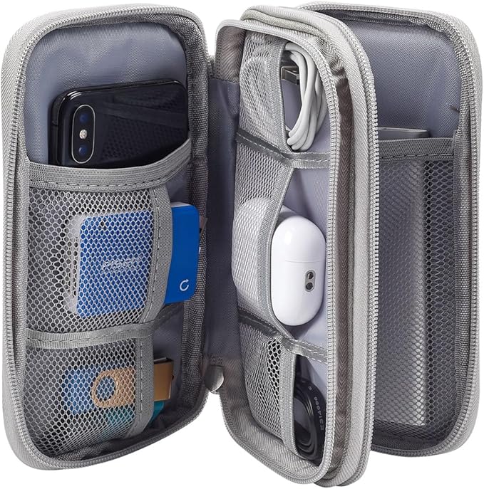 CAAORDKSO Travel Essentials Electronics Organizer Case Tech Pouch, Cord Organizer Travel Cable Organizer Bag for Travel Accessories, Charger, Phone, Power Bank, Hard Drive (Light Grey, Large)