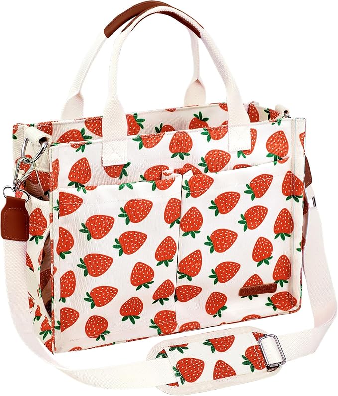 BESBESME Canvas Tote Bag for Women with Zipper & Compartments– Large Work & College Laptop Tote Crossbody Shoulder Bag