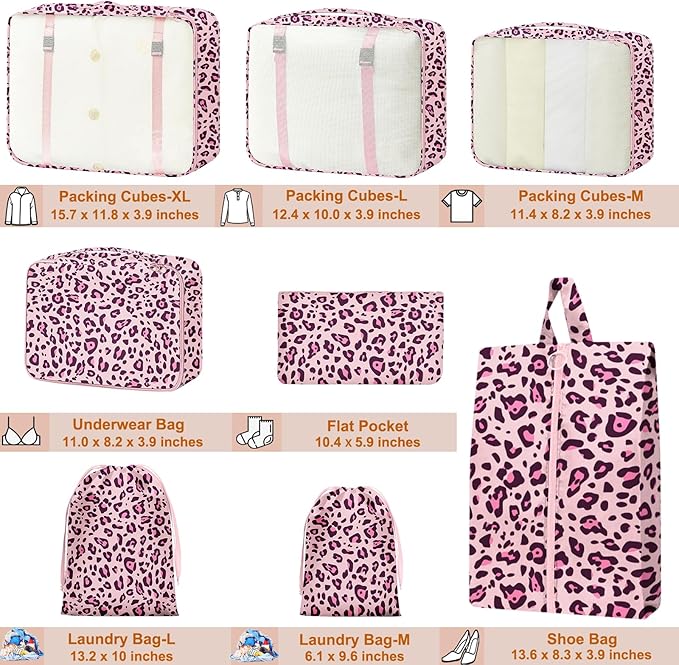 Packing Cubes for Travel - 8 Set Luggage Organizer Bags for Family, Mesh Breathable Packing Cubes for Suitcases Durable Travel Essentials Bags Set