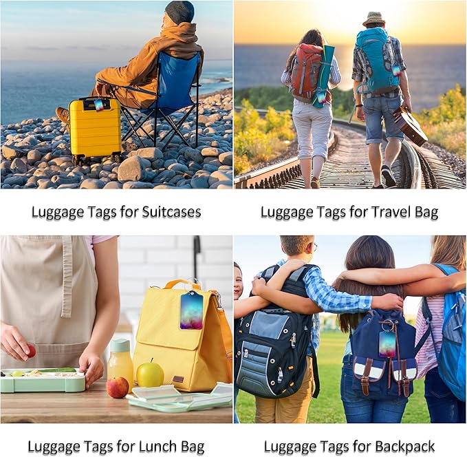 Luggage Tags for Suitcases, 4 Pack Cute PU Leather Suitcase Tag Identifiers TSA Approved with Stainless Steel Loop and Address Card for Baggage Tag for Travel Essentials Starry Sky, by Chelmon