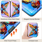 ELFISH RFID Blocking Credit Card Protector Aluminum ID Case Hard Shell Business Card Holders Metal Wallet for Men or Women (One Butterfly)