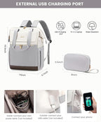 LOVEVOOK 17.3 Inch Laptop Backpack for Women, Large Capacity Travel Backpack with Organizer Bag, Waterproof Carry on Backpack Work Bag with USB Port, Teacher Nurse Backpack Purse,2PCS,Beige-Light Grey