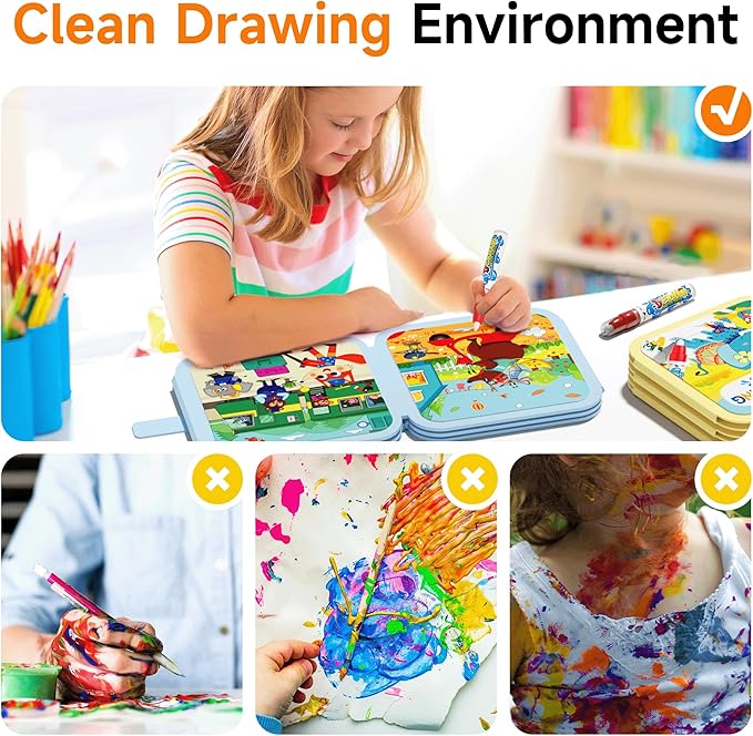 Timetome Reusable Water Painting Books for Kids – 3-Pack Magic Water Reveal Coloring Books with Water Pens (Fairy Tale, Animal & Dinosaur) No-Mess Coloring & Reusable Fun Travel Activity for Ages 3–6