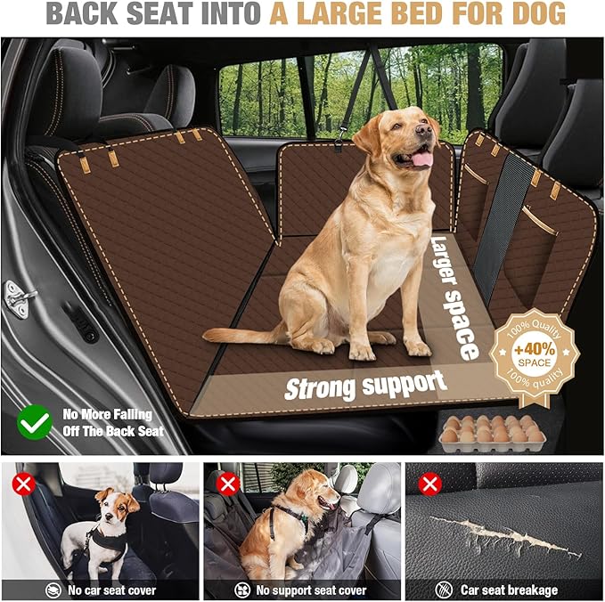 Lekereise Dog Car Seat Cover for Back Seat,Hard Bottom Dog Hammock for Car,Camping Air Mattress (Bronze)
