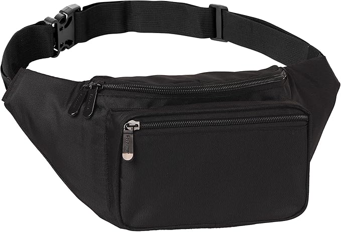 Black Fanny Pack Belt Bag I Mens Fanny Packs for Women Fashionable - Crossbody Bag Bum bag Waist Bag Waist Pack - Hands Free for Hiking, Halloween, Running, Travel, Waterproof and more
