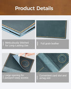 Passport Holder for Travel, Genuine Leather Passport Wallet Cover Case with Airtag Slot, RFID Blocking, for Women Men, Travel Essentials Gift, Blue
